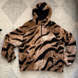 Topman Brown and Black Tiger Print sherpa Jacket
